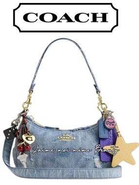 Coach Loved Denim Shoulder Bag with Decorative Charms - NEW